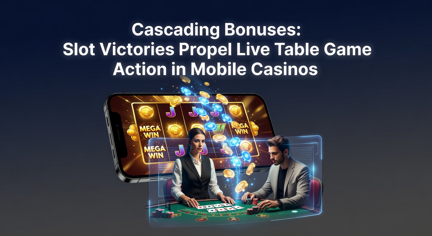 Vibrant mobile casino screen showing slot reels cascading into a live blackjack table with bonus multipliers glowing