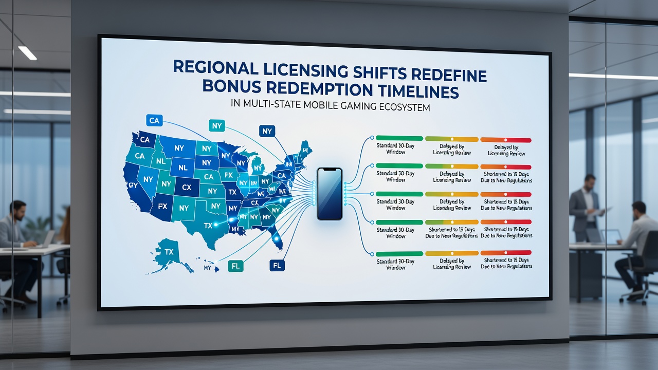 Dashboard view of a multi-state gaming platform displaying varied bonus timelines and licensing compliance indicators