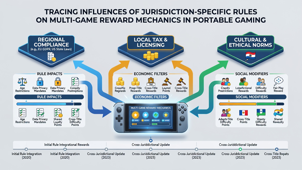 Regulatory compliance dashboard showing jurisdiction-based reward segmentation in a mobile gaming app